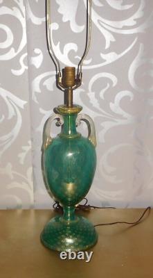 Vtg Venetian Aqua Green Murano Art Glass Lamp Italy Mid-century Italian