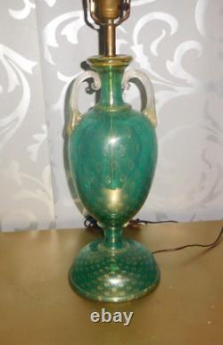 Vtg Venetian Aqua Green Murano Art Glass Lamp Italy Mid-century Italian