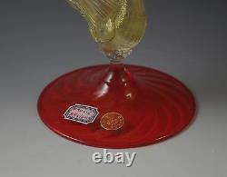 Vtg Venetian Glass G Ferro Murano Candle Holder Gold Swan Bobeche Orig. Label