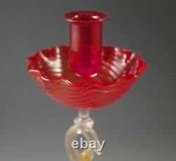 Vtg Venetian Glass G Ferro Murano Candle Holder Gold Swan Bobeche Orig. Label