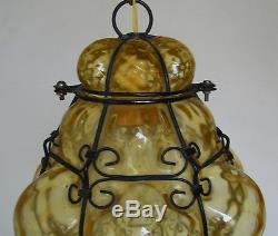 Vtg Venetian Murano Hand Blown Caged Glass Lantern Hanging Ceiling Light Lamp