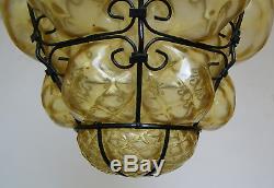 Vtg Venetian Murano Hand Blown Caged Glass Lantern Hanging Ceiling Light Lamp