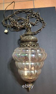 Vtg Venetian Murano Style Hand Blown Iridescent Glass Bubble Porch Light Pendant