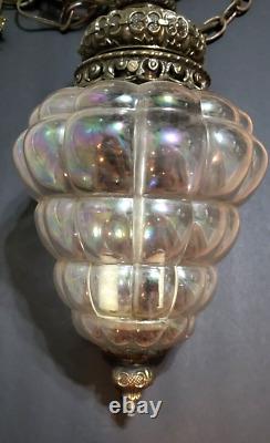 Vtg Venetian Murano Style Hand Blown Iridescent Glass Bubble Porch Light Pendant