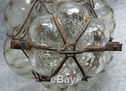 Wirework & Hand Blown Bubble Clear Glass Caged Lantern Light Shade Seguso Murano
