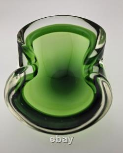 Wonderful Green 6 Pinched Glass Art Ashtray Dish Hand Blown Murano Sommerso MCM