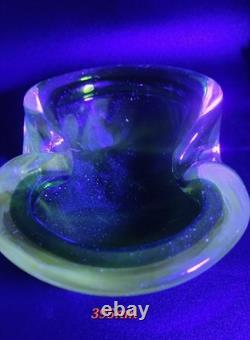 Wonderful Green 6 Pinched Glass Art Ashtray Dish Hand Blown Murano Sommerso MCM