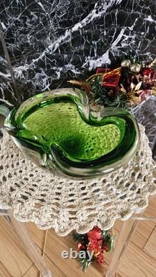 Wonderful Green 6 Pinched Glass Art Ashtray Dish Hand Blown Murano Sommerso MCM