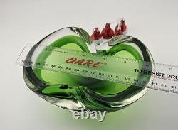 Wonderful Green 6 Pinched Glass Art Ashtray Dish Hand Blown Murano Sommerso MCM
