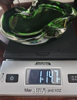 Wonderful Green 6 Pinched Glass Art Ashtray Dish Hand Blown Murano Sommerso MCM