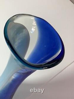XL 26 HAND BLOWN MURANO Teardrop Glass FLOOR VASE Blue & MILLEFIORI Speckled
