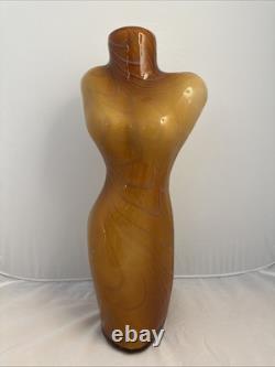 XL Hand Blown Murano Art Glass Female Torso Vase 17 Amber / Caramel Dark Swirls