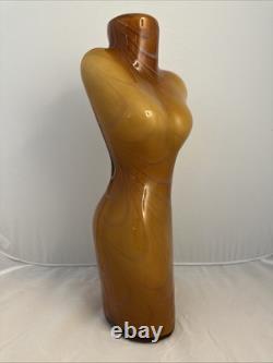 XL Hand Blown Murano Art Glass Female Torso Vase 17 Amber / Caramel Dark Swirls