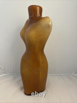 XL Hand Blown Murano Art Glass Female Torso Vase 17 Amber / Caramel Dark Swirls