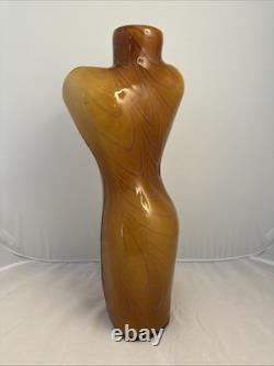 XL Hand Blown Murano Art Glass Female Torso Vase 17 Amber / Caramel Dark Swirls