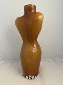 XL Hand Blown Murano Art Glass Female Torso Vase 17 Amber / Caramel Dark Swirls