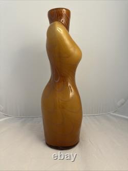 XL Hand Blown Murano Art Glass Female Torso Vase 17 Amber / Caramel Dark Swirls