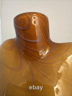XL Hand Blown Murano Art Glass Female Torso Vase 17 Amber / Caramel Dark Swirls