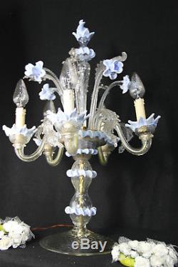 XL Murano venetian hand blown light blue Girandole Lamp chandelier table 5 arms