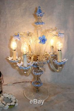 XL Murano venetian hand blown light blue Girandole Lamp chandelier table 5 arms