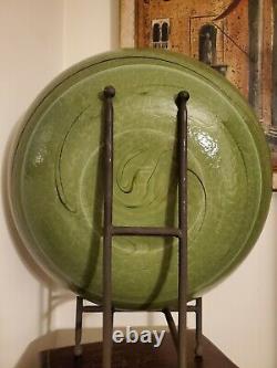 Yalos Casa Murano Art Glass Centerpiece Bowl Green Iridescent Swirl 16.5