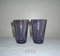 Yalos Casa Murano Purple Tumbler Glasses (2) Hand Blown Italian Art Glass 12 oz