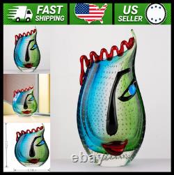 Yao Yuan Hand Blown Art Glass Face Vase, Multicolor Murano Style