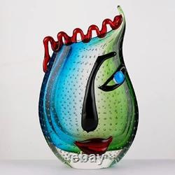 Yao Yuan Hand Blown Art Glass Face Vase, Multicolor Murano Style