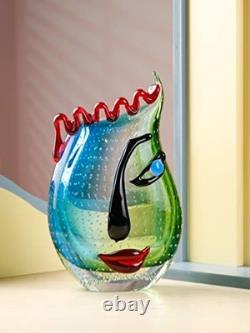 Yao Yuan Hand Blown Art Glass Face Vase, Multicolor Murano Style
