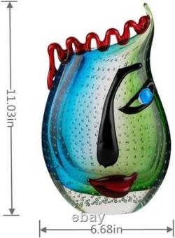 Yao Yuan Hand Blown Art Glass Face Vase, Multicolor Murano Style