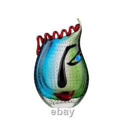 Yao Yuan Hand Blown Art Glass Face Vase, Multicolor Murano Style