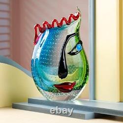 Yao Yuan Hand Blown Art Glass Face Vase, Multicolor Murano Style