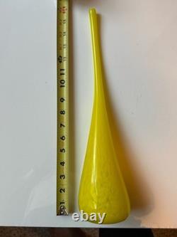 Yellow Hand Blown Murano Art Glass Flute Vase 16 Unsigned Unmarked