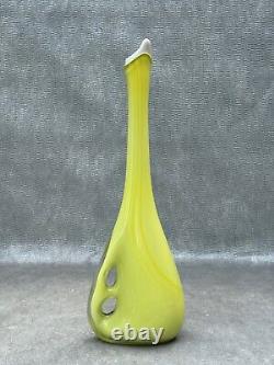 Yellow & White Cased Glass Sculpture Vase Hand Blown Danish Finland Murano Style