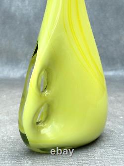 Yellow & White Cased Glass Sculpture Vase Hand Blown Danish Finland Murano Style