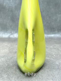 Yellow & White Cased Glass Sculpture Vase Hand Blown Danish Finland Murano Style