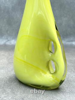 Yellow & White Cased Glass Sculpture Vase Hand Blown Danish Finland Murano Style