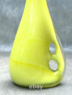 Yellow & White Cased Glass Sculpture Vase Hand Blown Danish Finland Murano Style