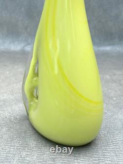 Yellow & White Cased Glass Sculpture Vase Hand Blown Danish Finland Murano Style