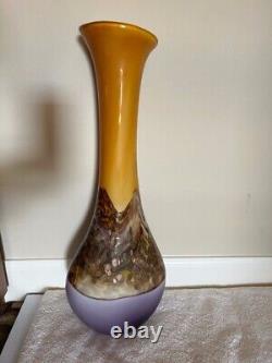 Yellow hand blown murano glass vase with purple & bronze 2 vases