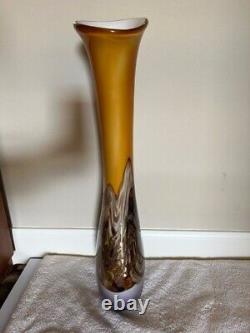 Yellow hand blown murano glass vase with purple & bronze 2 vases