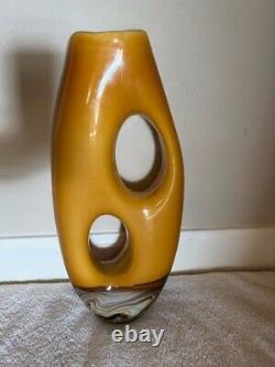 Yellow hand blown murano glass vase with purple & bronze 2 vases