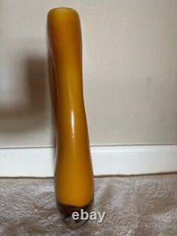 Yellow hand blown murano glass vase with purple & bronze 2 vases