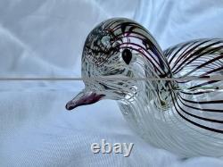 Zanetti Murano Hand Blown Glass Bird Sculpture Purple Stripes Mezza Filigrana