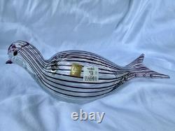 Zanetti Murano Hand Blown Glass Bird Sculpture Purple Stripes Mezza Filigrana