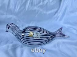 Zanetti Murano Hand Blown Glass Bird Sculpture Purple Stripes Mezza Filigrana