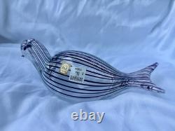 Zanetti Murano Hand Blown Glass Bird Sculpture Purple Stripes Mezza Filigrana