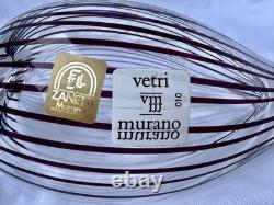 Zanetti Murano Hand Blown Glass Bird Sculpture Purple Stripes Mezza Filigrana