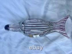 Zanetti Murano Hand Blown Glass Bird Sculpture Purple Stripes Mezza Filigrana