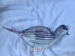 Zanetti Murano Hand Blown Glass Bird Sculpture Purple Stripes Mezza Filigrana